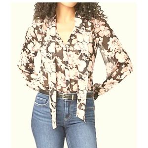 NEW PAIGE Blouse Giada Tie-Neck Peasant Blouse Silk-like Size XS